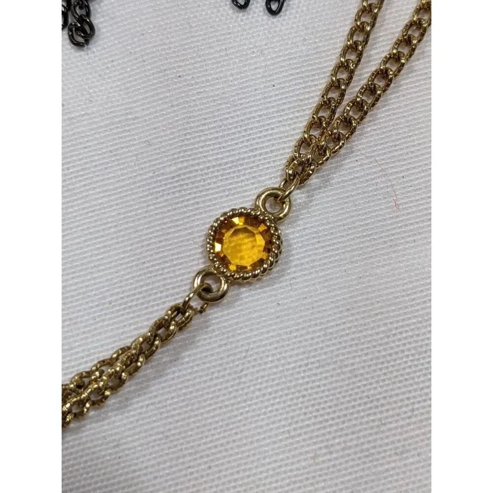 2 Lariat Necklace Lot Gold & Silver Premier Designs & Vintage Color Rhinestones